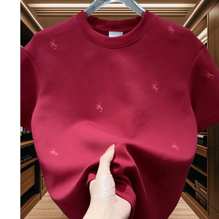 圆领短袖马年必备休闲潮流刺绣常规个性百搭男士时尚红色质感上衣