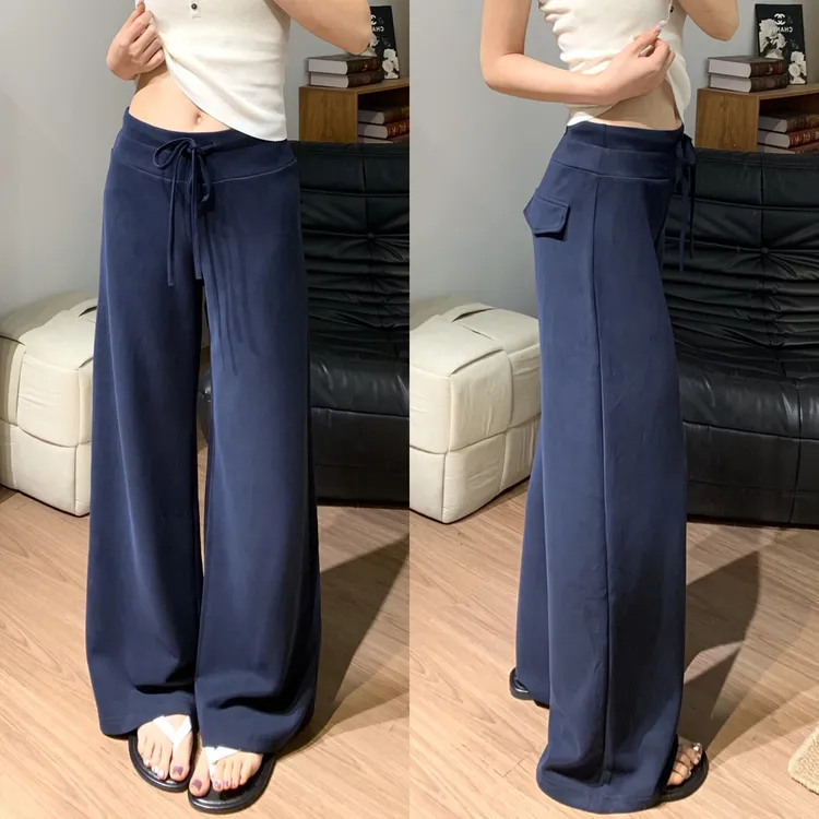 藏青色运动裤女2025秋季新款休闲宽松显瘦卫裤慵懒直筒拖地阔腿裤