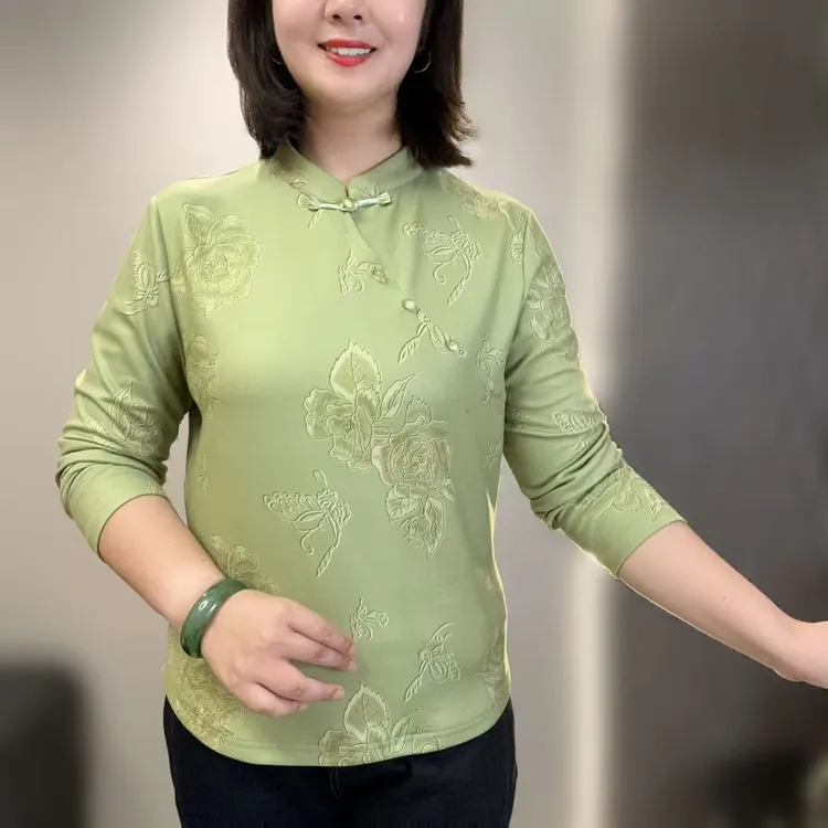 秋冬季新中式长袖立领减龄显瘦时尚妈妈装女士百搭休闲上衣