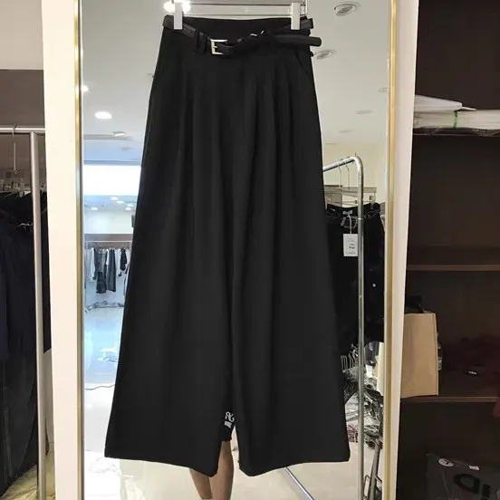 麦寻冬季时尚阔腿裤kcfzq004 磨毛高腰显瘦百搭黑色休闲垂感103