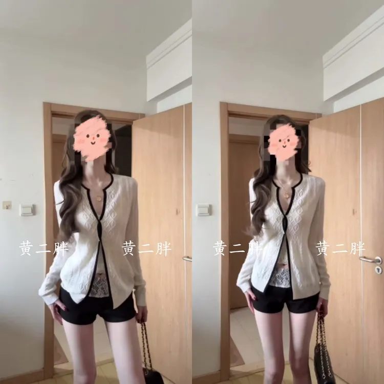 纯欲风套装性感镂空长袖针织衫上衣女秋季蕾丝拼接热裤短裤两件套