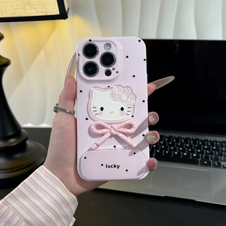 韩风波点粉KT支架适用苹果16菲林手机壳iPhone华为vivo小米oppo女