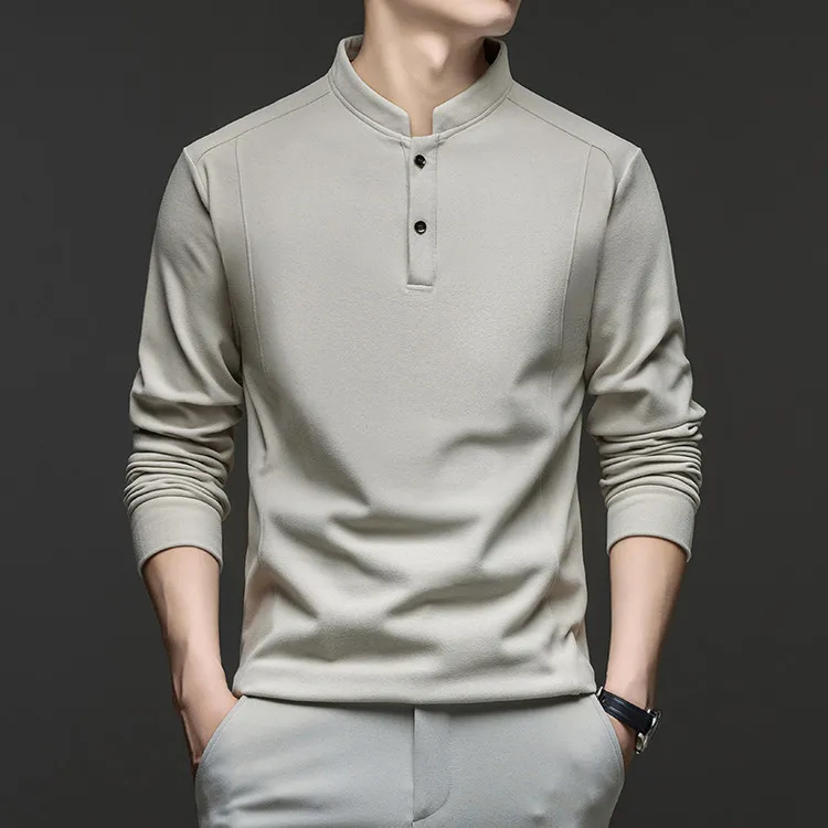 贺礼同款秋冬季双面绒长袖T恤立领纯色德绒休闲卫衣潮流男士底衫