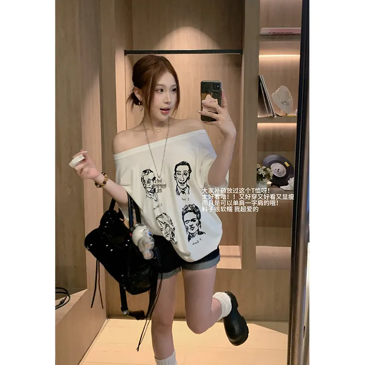 大G.Especial【艺术先锋】休闲气质宽松白色一字肩T恤K425Y07327