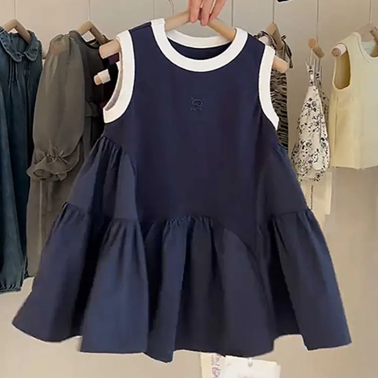 【女童连衣裙】韩版童装气质背心裙2025款小女孩女宝宝拼接夏日裙子