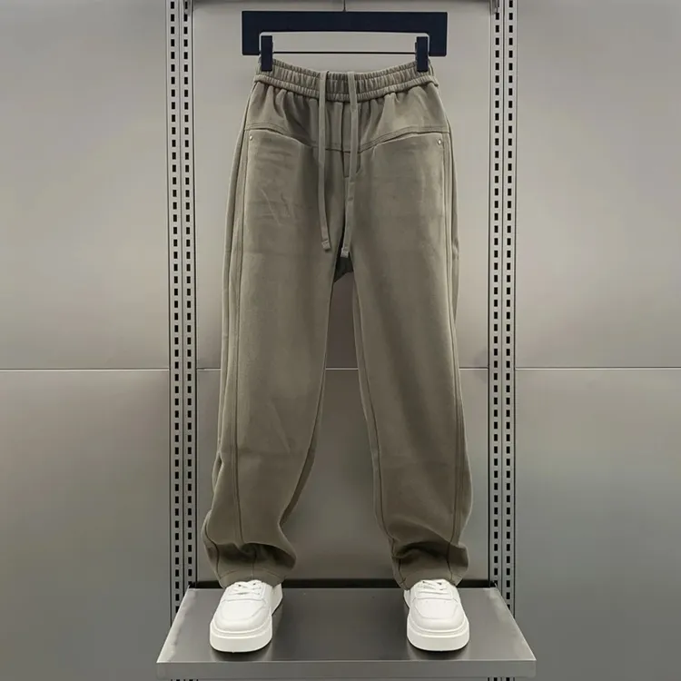 仓石一树潮牌痞帅直筒宽松卫裤男秋冬季加绒百搭纯色运动休闲裤子