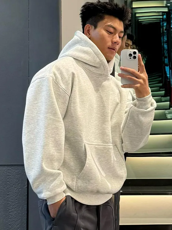 男款300斤加绒灰色卫衣连帽秋冬美式简约宽松潮流百搭运动外套