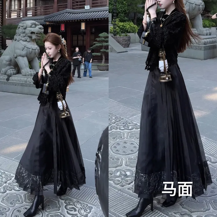 【婷婷】《锦绣山河》黑色国风定位刺绣马面裙 TTZ2SQ776