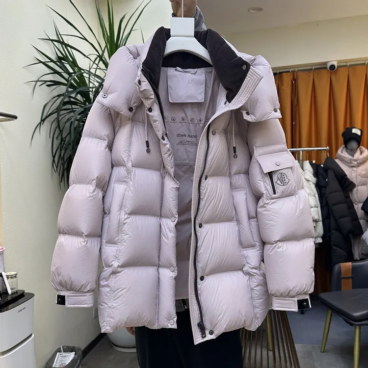 95白鸭绒连帽加厚口袋中长款羽绒服女2025冬季新款韩宽松保暖外套