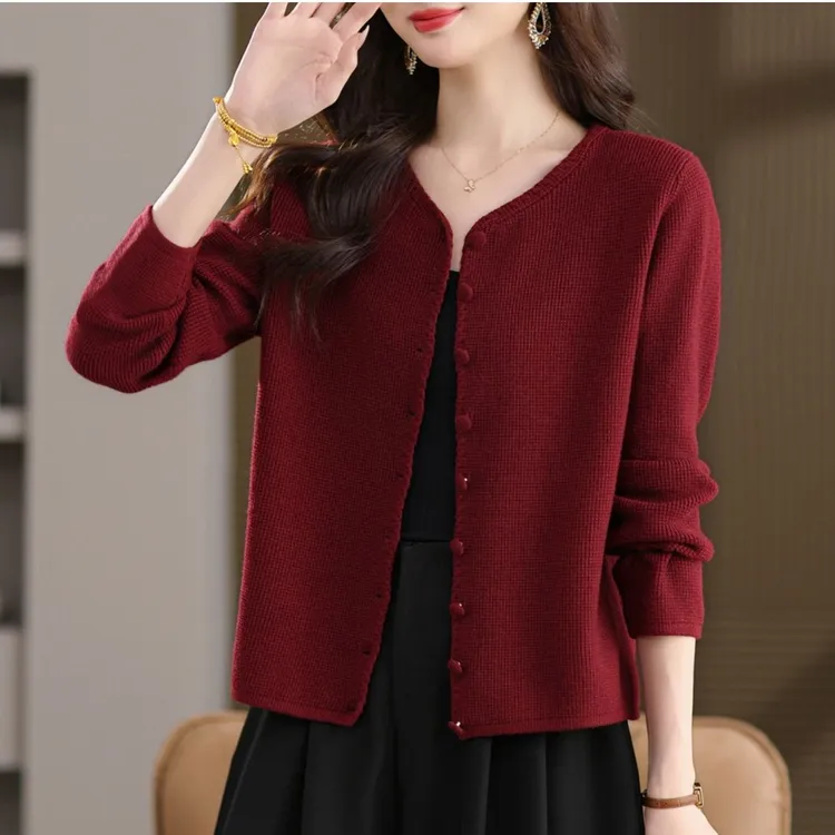 秋冬新款小香风时尚百搭圆领毛衣针织开衫休闲长袖针织衫外套女