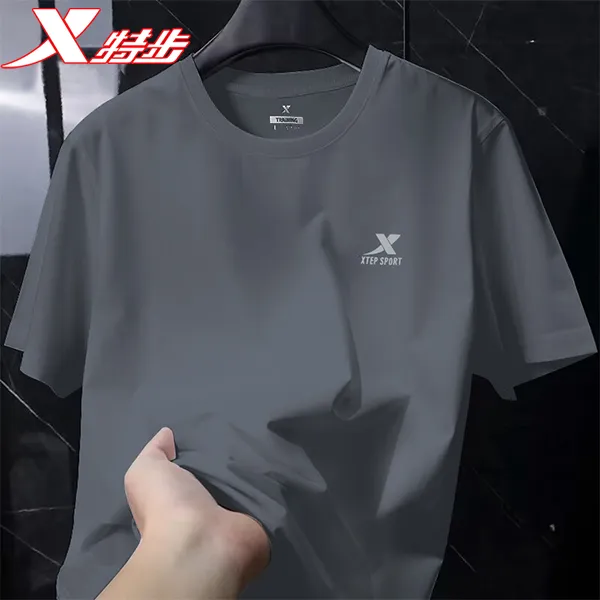 特步短袖T恤男士健身速干衣夏季宽松圆领冰丝透气跑步运动t半袖男