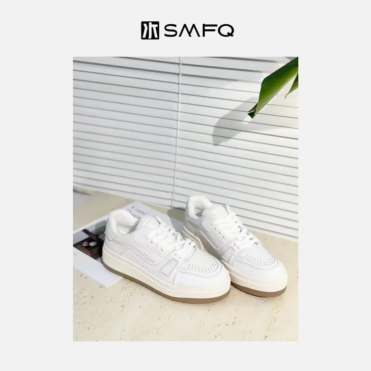 水木夫妻  头层牛皮毛绒内里内增高Trainer小白鞋百搭运动鞋