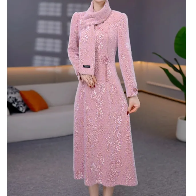 【连衣裙】DBF-25B102MJ 新款秋冬季加厚显瘦温柔气质中长款连衣裙