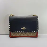 95新 COACH/蔻驰 Klare 黑盖铆钉老花风琴包22x15x8cmE010502