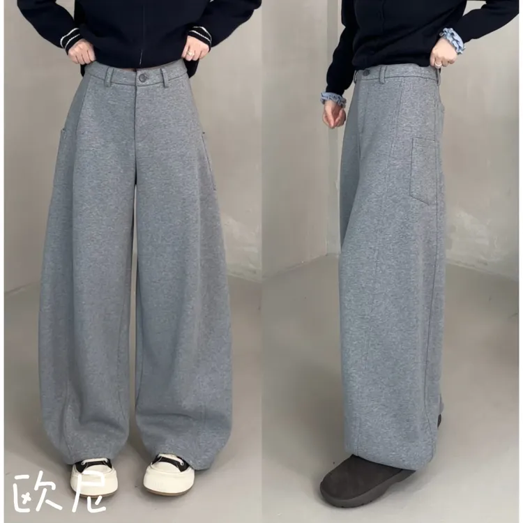 欧尼私服 2025秋季裤脚抽绳半松紧阔腿卫裤百搭休闲裤2510C6411