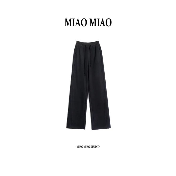 【挽悦】徐淼淼冬季穿搭松紧腰直筒裤百搭显瘦系带休闲裤CZ1773