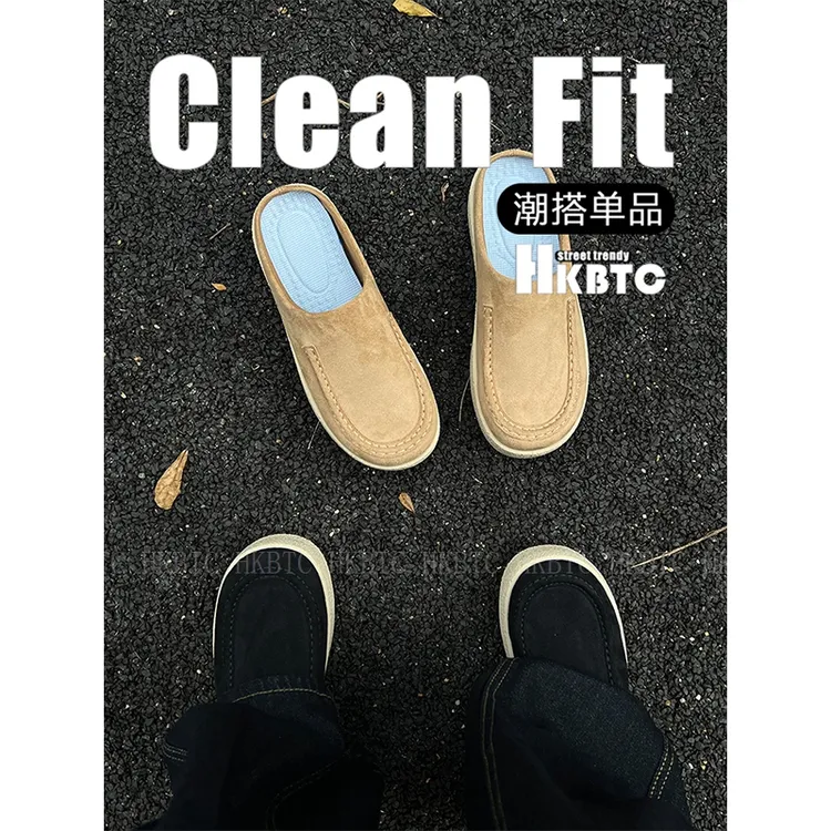 HKBTCstreet trendy秋季懒人包头软底勃肯鞋防滑厚底拖鞋一脚蹬鞋