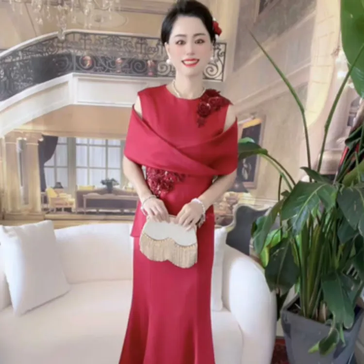 喜婆婆喜妈妈秋季新款鱼尾裙礼服时尚百搭气质显瘦