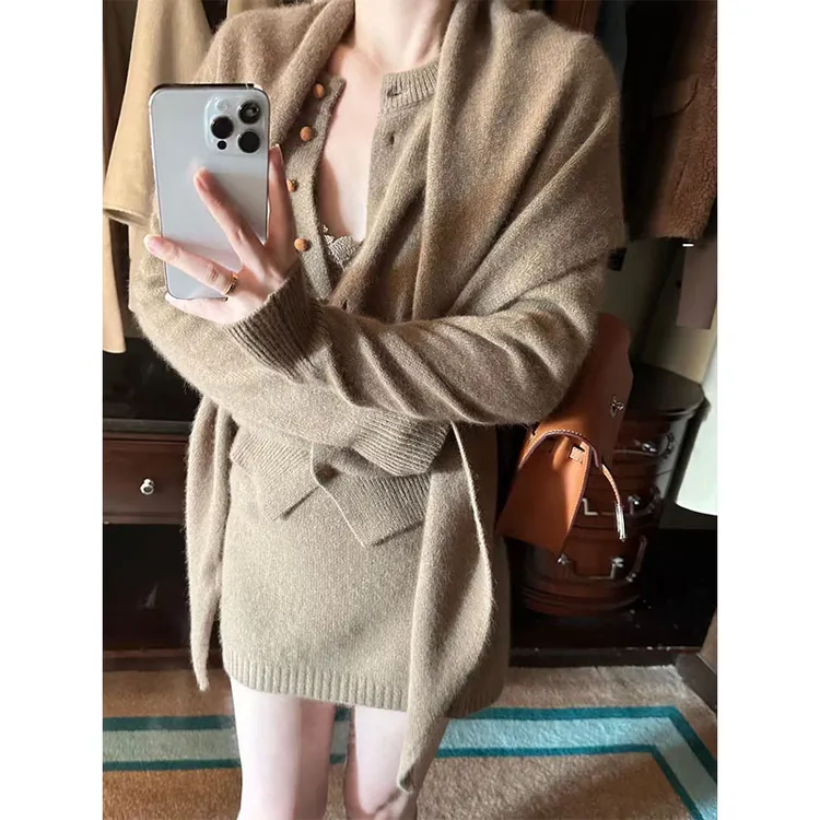 2025韩版复古风修身显瘦百搭披肩时尚开衫内搭穿搭时尚半身裙套装