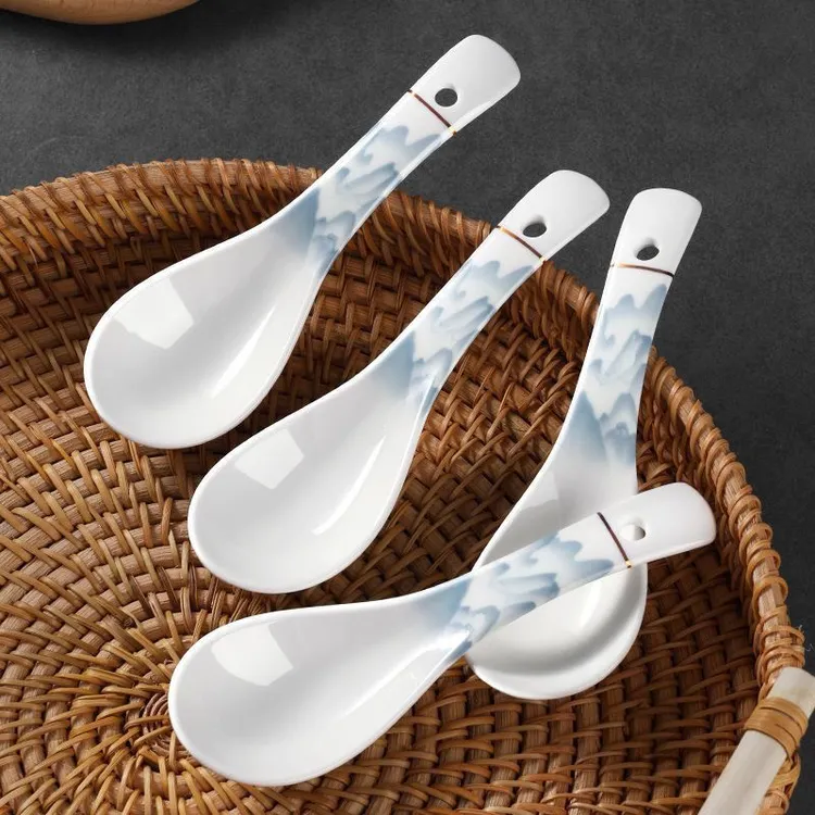 千里江山陶瓷勺子汤勺家用食品级调羹汤匙防霉防烫新款高档瓷器