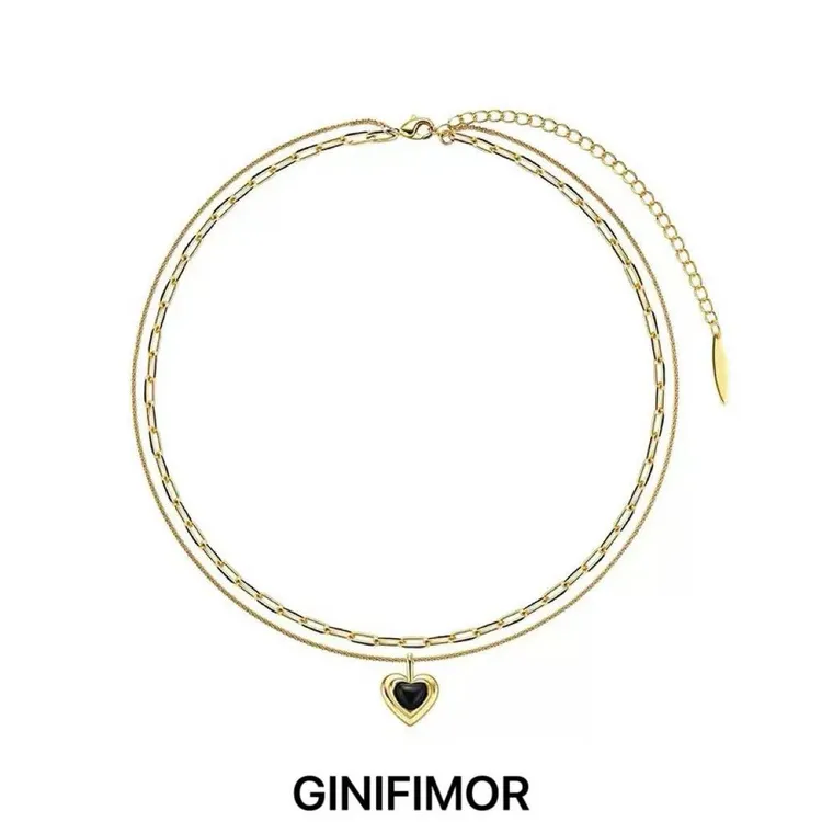 GINIFIMOR 铜合金项链 a707 复古双层叠戴爱心项链百搭锁骨链