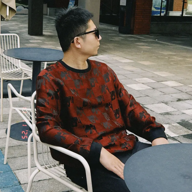 月下扬帆2025秋冬新款男装100%桑蚕丝香云纱重磅提花圆领男士卫衣