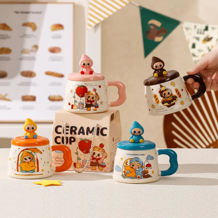 可爱卡通星星人陶瓷杯带盖高颜值情侣家用马克杯送闺蜜生日礼物杯