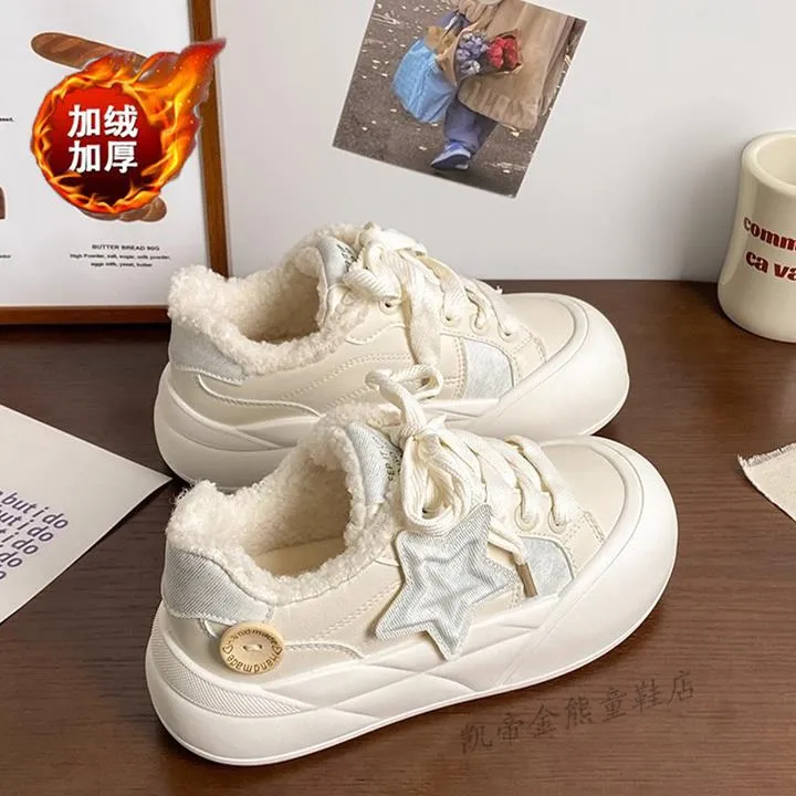 FAVMARTHA星星休闲鞋子女童板鞋2025新款秋冬加绒厚底运动鞋学生