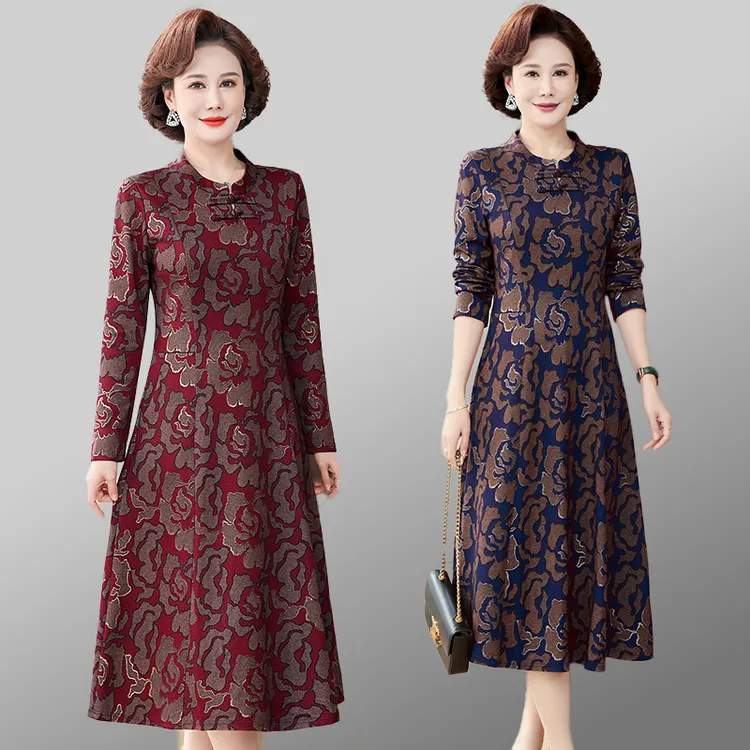 时尚妈妈秋装连衣裙洋气质高贵2025新款中老年女春秋季中长款裙子