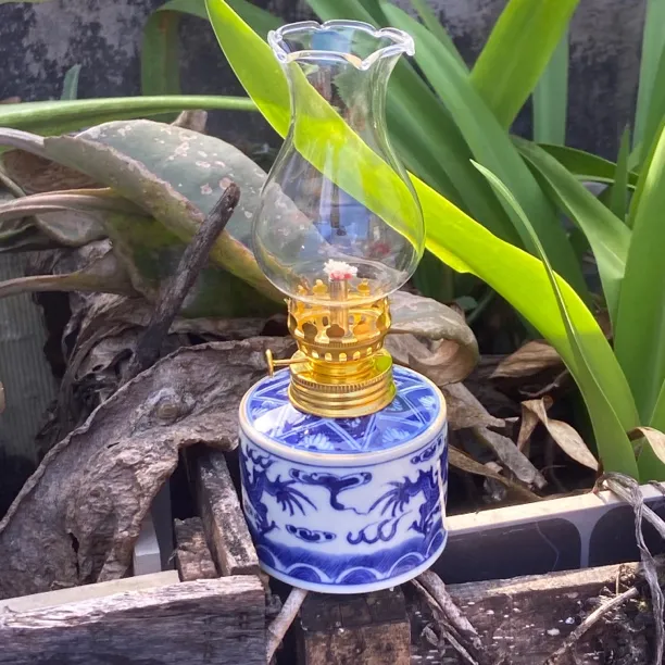 中式禅意青花鱼藻陶瓷油灯复古手工创意家用装饰品