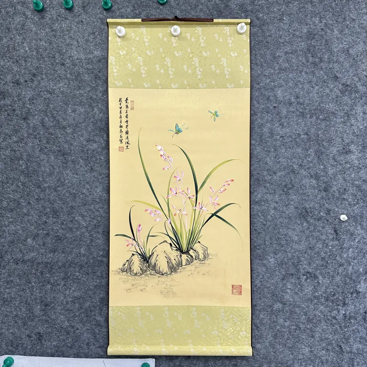 立体兰花竖幅卷轴105*45