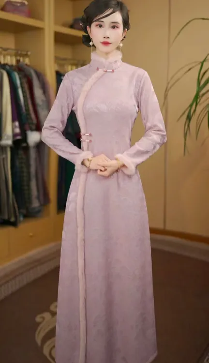 盛安 冬季新款优雅气质文艺日常奥黛改良旗袍