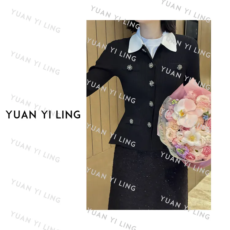 袁艺灵【巴恩千金】绵羊毛桑蚕丝优雅法式小香气质翻领上衣9226