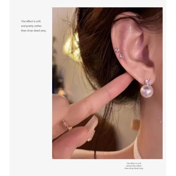 925银仿珍珠耳饰 气质施家银色白色耳钉职场风耳饰/水滴/铃铛日韩