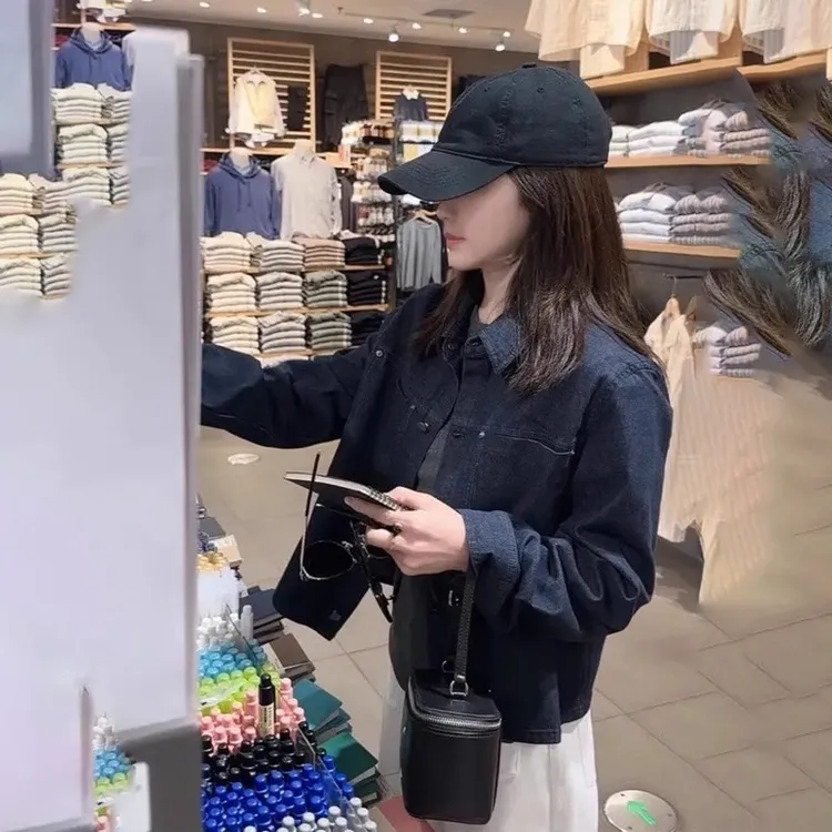 简约深蓝色牛仔外套女春秋新款休闲通勤复古韩版polo领小个子上衣