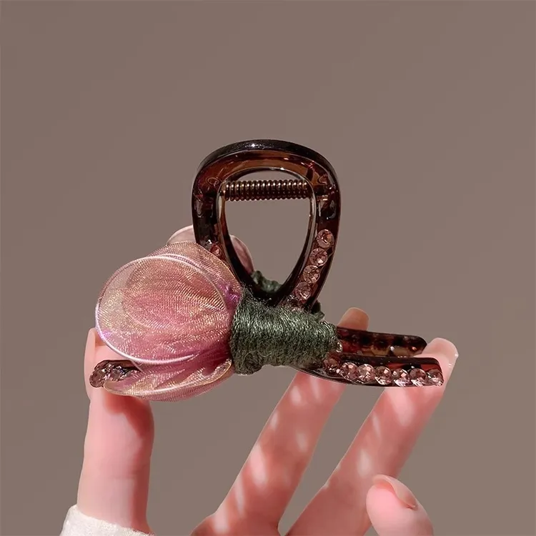 新款郁金香花朵抓夹高级感优雅复古发夹后脑勺鲨鱼夹子发卡发饰