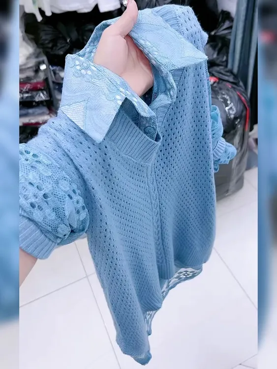 韩版气质休闲慵懒时尚百搭蓝色针织马甲女2025秋薄款长袖衬衫套装