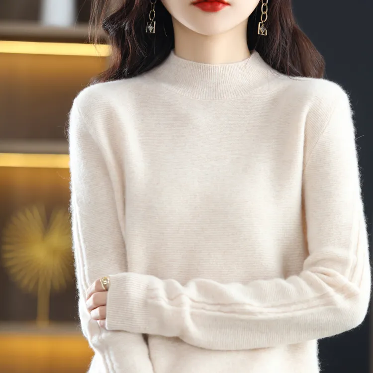 半高领毛衣女慵懒秋冬宽松针织新款长袖内搭套头打底衫