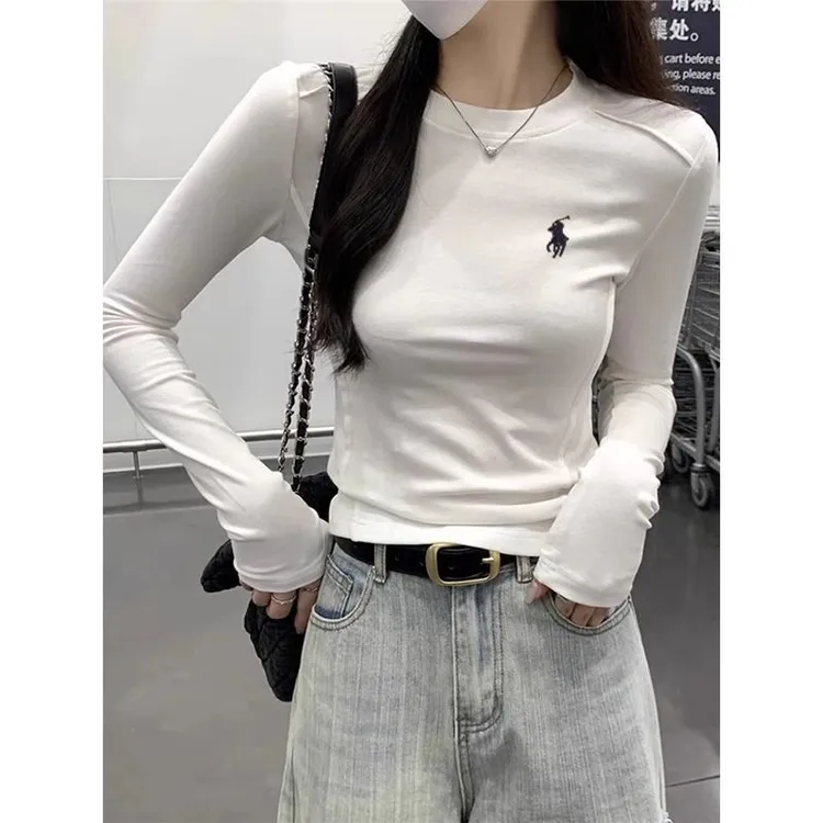 2025新款磨毛加厚修身显瘦圆领长袖T恤女打底衫内搭正肩上衣