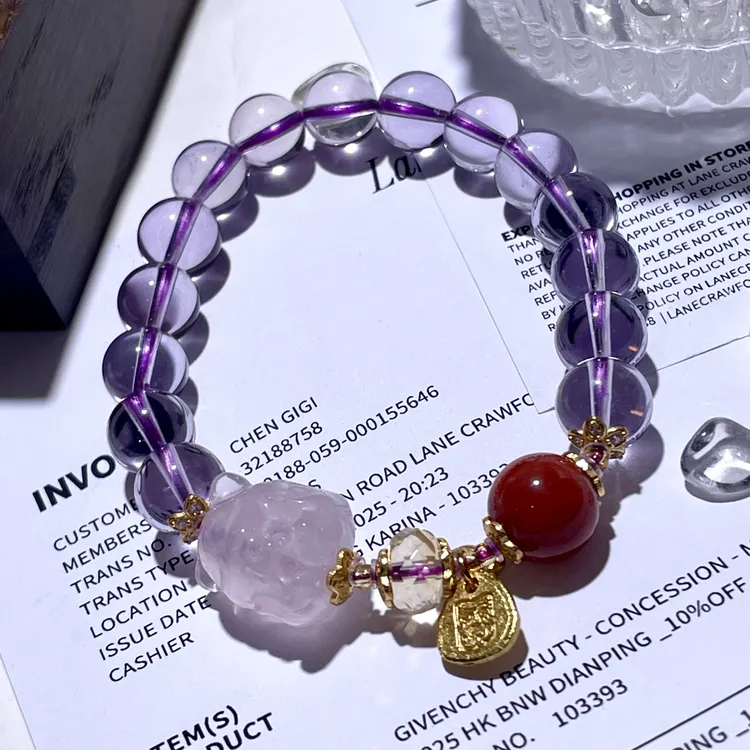 天然紫水晶手串轻奢时尚女士九尾狐水晶手链