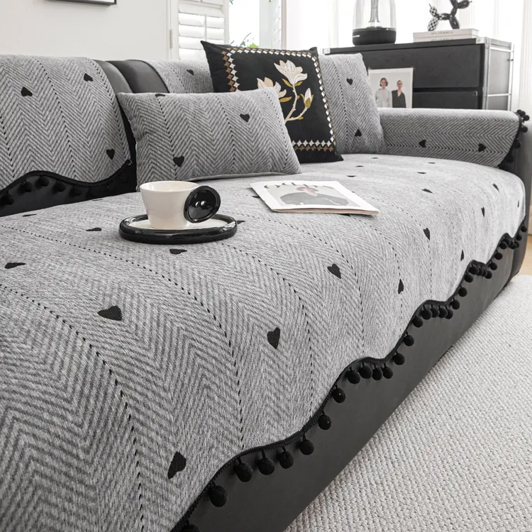 虹原风尚高级感皮沙发垫四季通用2025新款固定防滑不规则雪尼尔垫