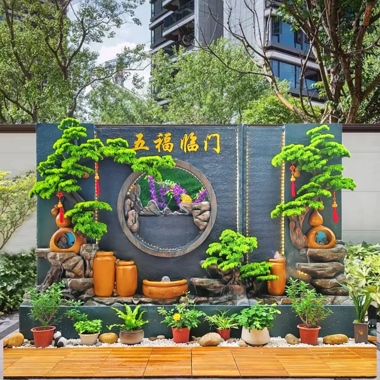 水幕墙流水屏风公司酒店庭院影壁墙花园露台流水墙假山景观摆件