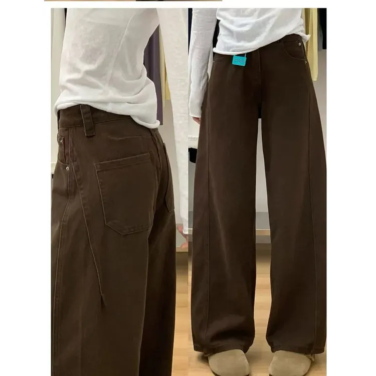 显瘦弯刀裤~美拉德咖色新款显瘦宽松弯刀阔腿裤梨型身材裤