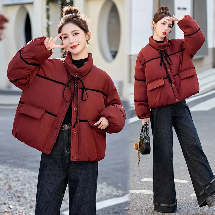 红色洋气休闲立领羽绒服女短款2025冬季小个子加厚保暖白鸭绒外套