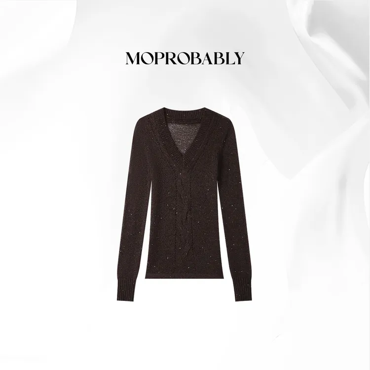 Moprobably贝贝「嘉木思」时尚百搭绵羊毛V领套头针织衫L5476214
