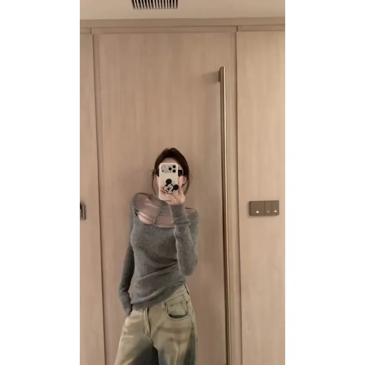 美式辣妹风镂空设计感针织衫女冬季性感修身上衣高腰休闲工装长裤