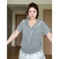 【8846】大码女装胖mm夏季遮肉显瘦减龄海军领上衣宽松休闲短袖T恤