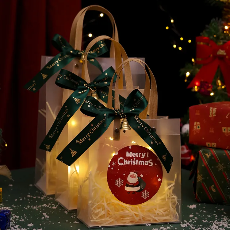 圣诞节礼品手提磨砂透明袋平安夜苹果礼物糖果饼干包装袋