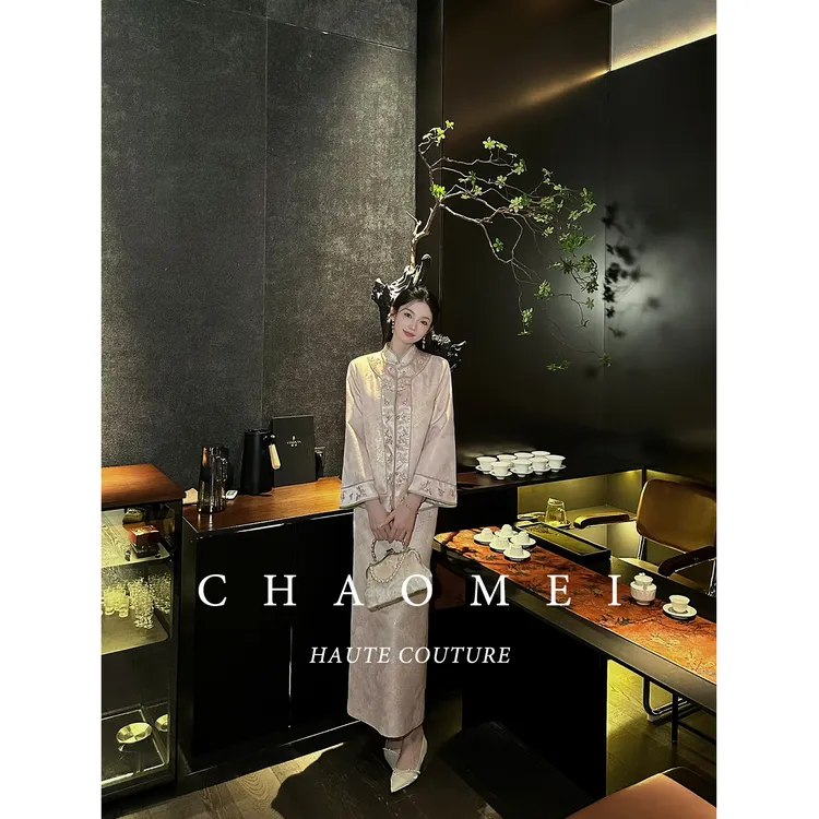 冯（CHAOMEI【婉仪】国风新中式女装定位刺绣常规款长袖外套+旗袍裙