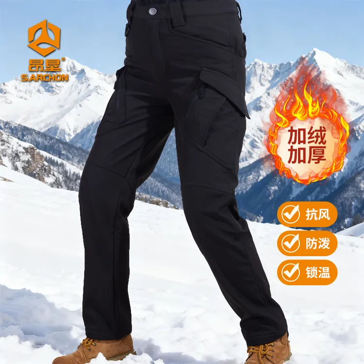 冬季IX9软壳战术裤男加绒加厚户外工装裤直筒保暖男士防寒多口袋